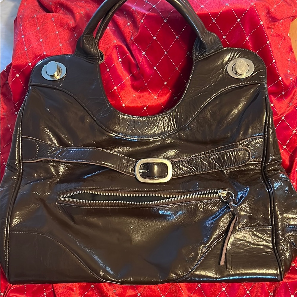 Elegant Brown Patent Leather Women's Bag